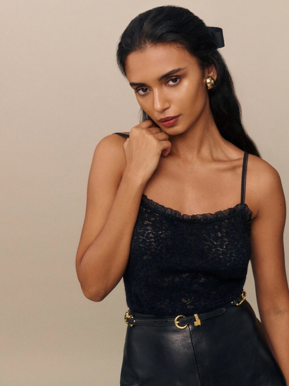 Reformation Kesia Knit Lace Top Black S